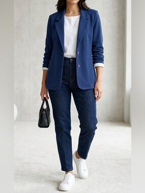 Vintage Royal Blue Textured Knit Blazer - Effortless Style